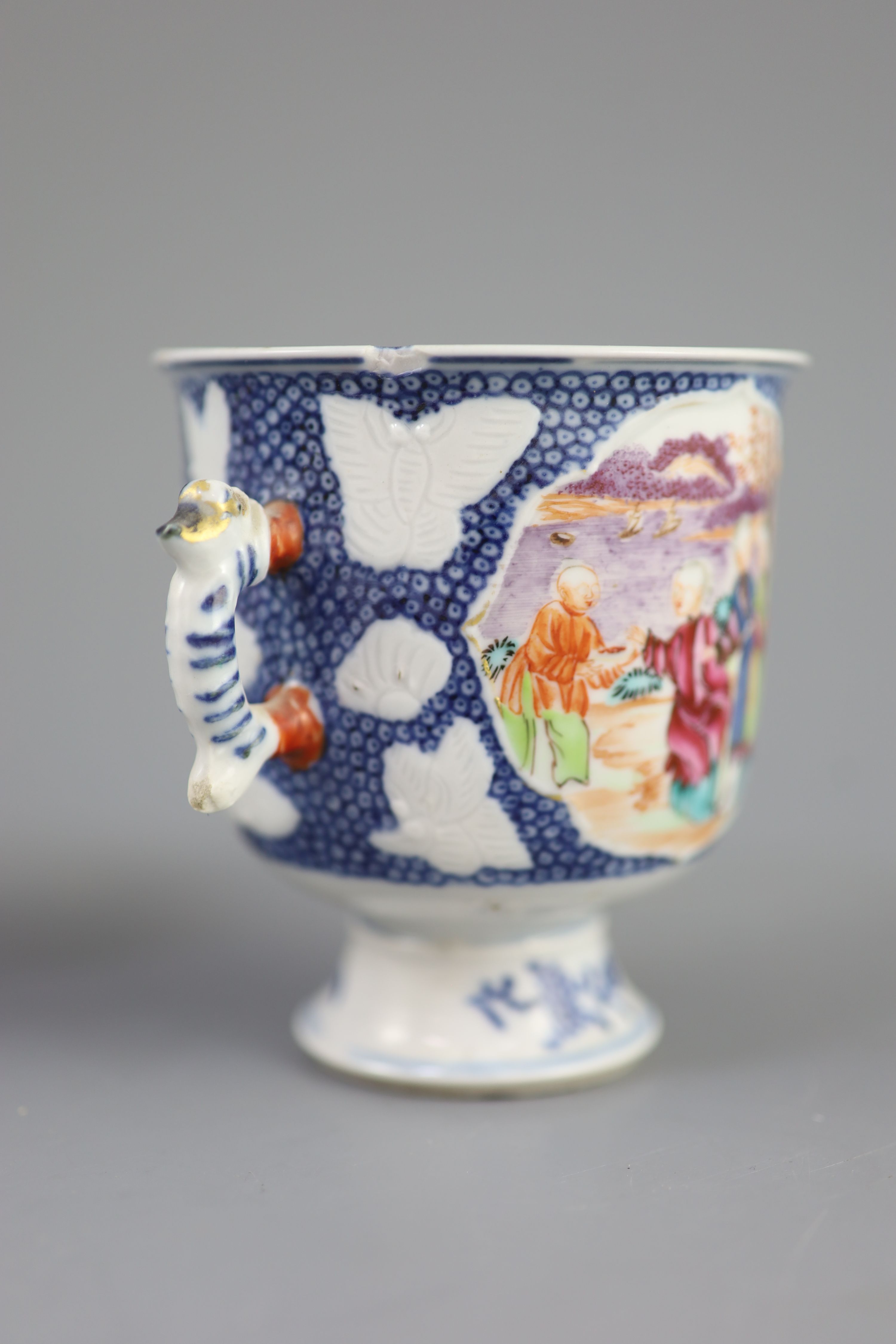 A pair of Chinese famille rose two handled cups, Qianlong period, 9.5cm high, slight faults